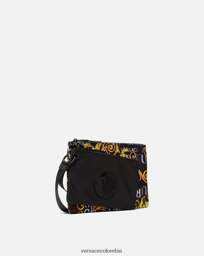 hombres bolso de mano Couture con doble logo y emblema en V Versace oro negro 2RP40F2497 accesorios