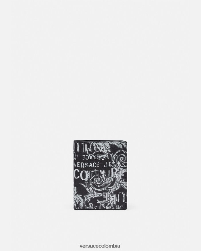 hombres cartera plegable alta con logo Couture Versace negro y gris 2RP40F2518 accesorios