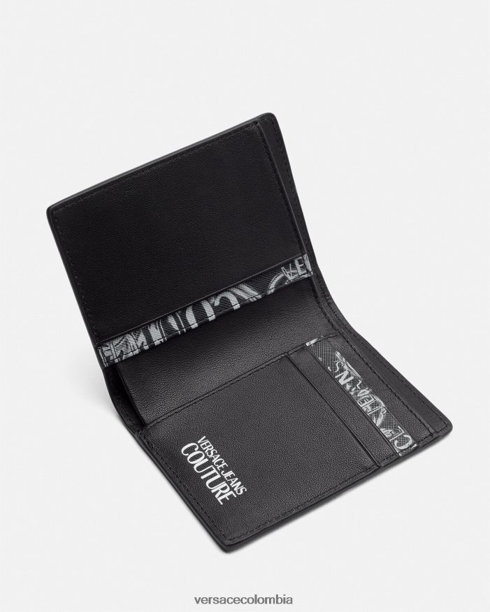 hombres cartera plegable alta con logo Couture Versace negro y gris 2RP40F2518 accesorios