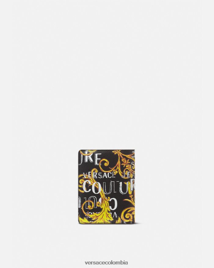 hombres cartera plegable alta con logo Couture Versace oro negro 2RP40F2519 accesorios
