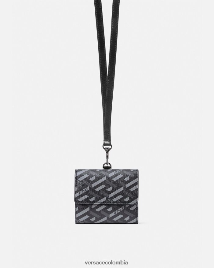 hombres cartera triple con firma la greca Versace negro y gris 2RP40F1653 accesorios