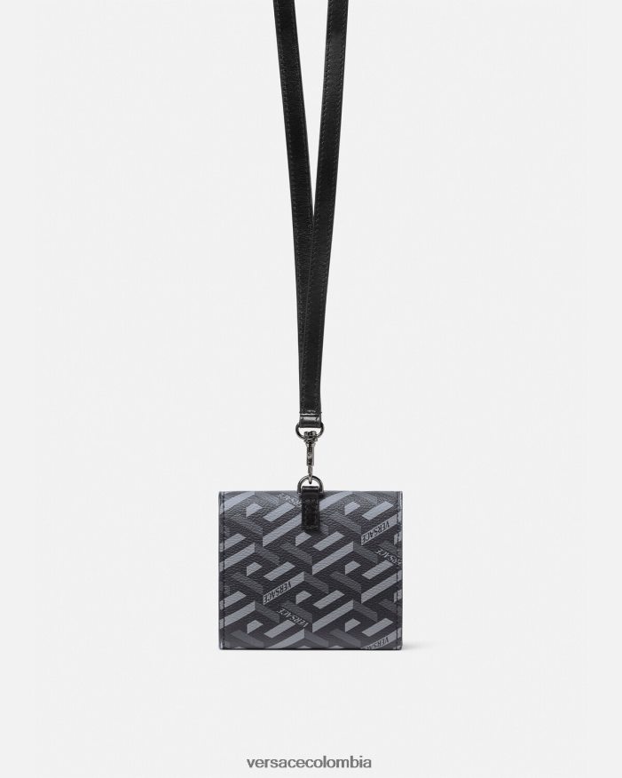 hombres cartera triple con firma la greca Versace negro y gris 2RP40F1653 accesorios