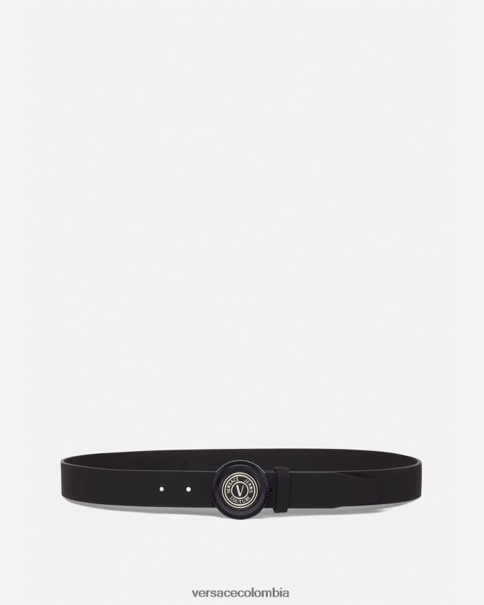 hombres cinturón con hebilla redonda y emblema en V Versace negro 2RP40F2483 accesorios