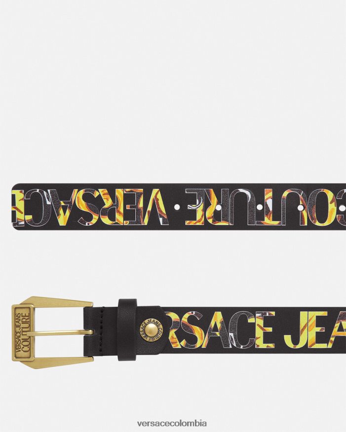 hombres cinturón de alta costura con logo Versace oro negro 2RP40F2498 accesorios