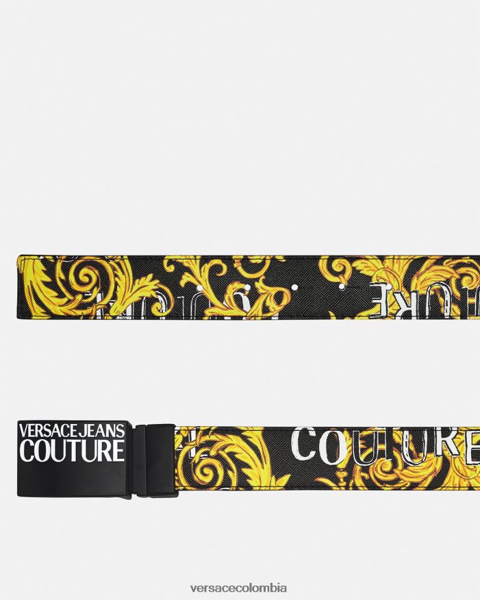 hombres cinturón de alta costura con logo reversible Versace oro negro 2RP40F2505 accesorios