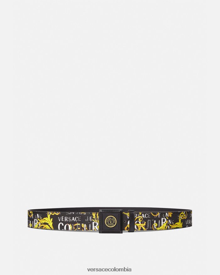 hombres cinturón de alta costura con logo y emblema en V Versace oro negro 2RP40F2503 accesorios