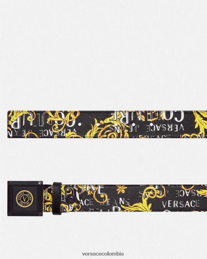 hombres cinturón de alta costura con logo y emblema en V Versace oro negro 2RP40F2503 accesorios