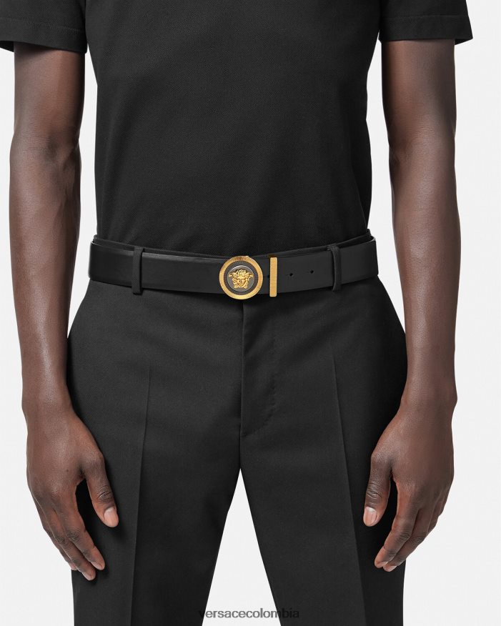 hombres cinturón de cuero con Medusa Biggie esmaltada Versace oro negro 2RP40F1608 accesorios