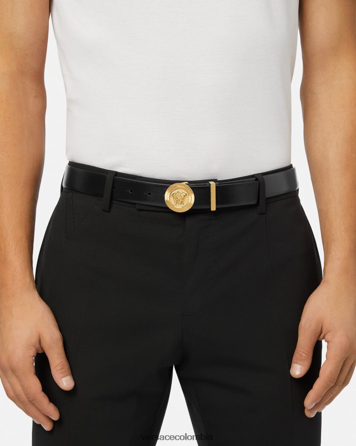 hombres cinturón de cuero con medusa biggie Versace negro 2RP40F1609 accesorios