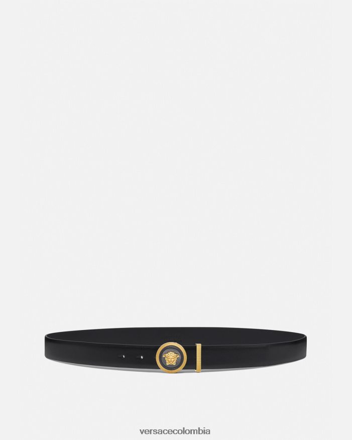 hombres cinturón de cuero con medusa biggie Versace oro negro 2RP40F1610 accesorios