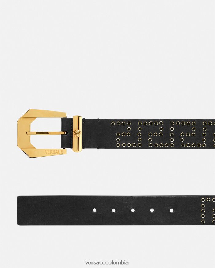 hombres cinturón de cuero con medusa y cristales Versace negro 2RP40F1624 accesorios