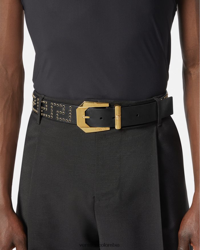 hombres cinturón de cuero con medusa y cristales Versace negro 2RP40F1624 accesorios