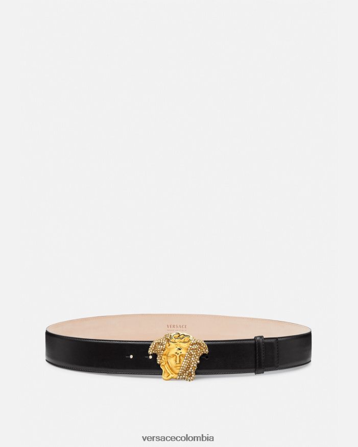 hombres cinturón de piel con cristales la medusa Versace negro 2RP40F1618 accesorios