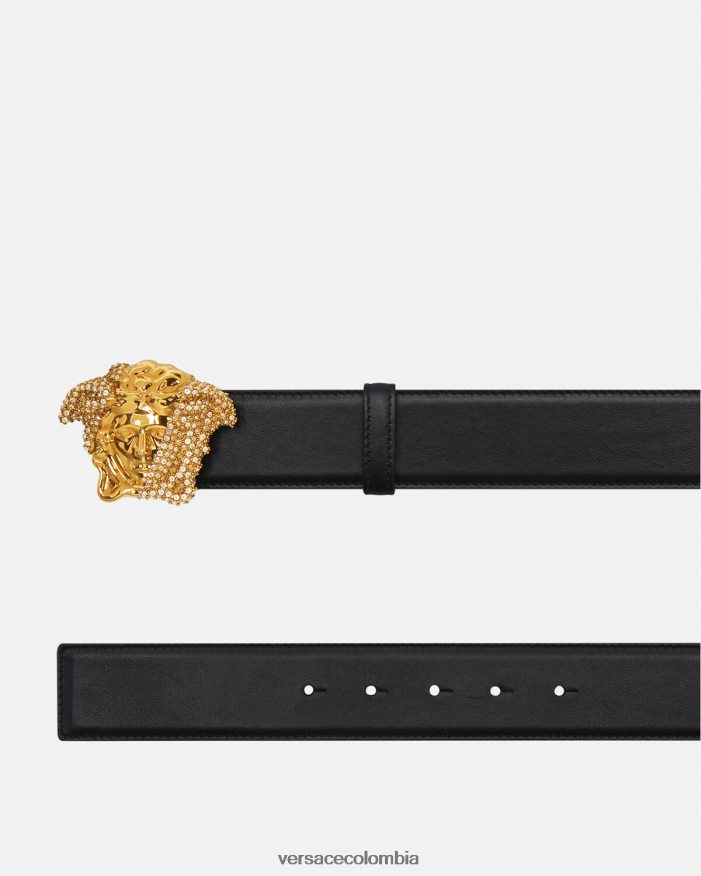 hombres cinturón de piel con cristales la medusa Versace negro 2RP40F1618 accesorios