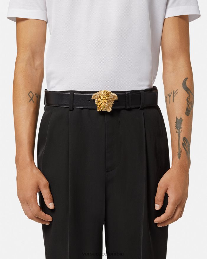 hombres cinturón de piel con cristales la medusa Versace negro 2RP40F1618 accesorios