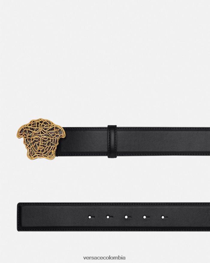 hombres cinturón de piel con medusa Versace oro negro 2RP40F1630 accesorios