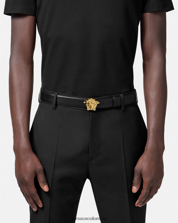 hombres cinturón de piel de medusa Versace negro 2RP40F1619 accesorios