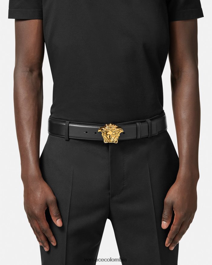 hombres cinturón de piel de medusa Versace negro 2RP40F1620 accesorios