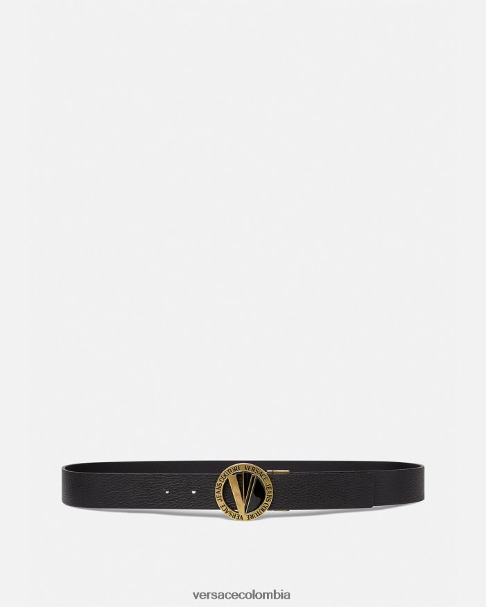 hombres cinturón redondo con emblema en V Versace negro 2RP40F2473 accesorios