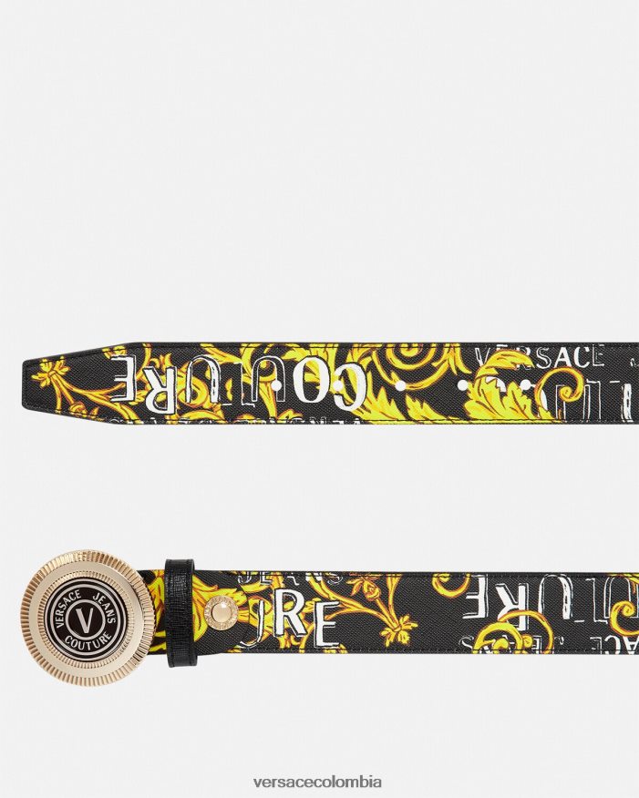 hombres cinturón redondo de alta costura con logo y emblema en V Versace oro negro 2RP40F2512 accesorios