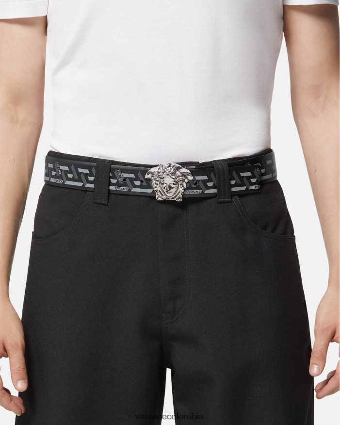 hombres cinturón reversible con medusa la greca Versace negro y gris 2RP40F1628 accesorios