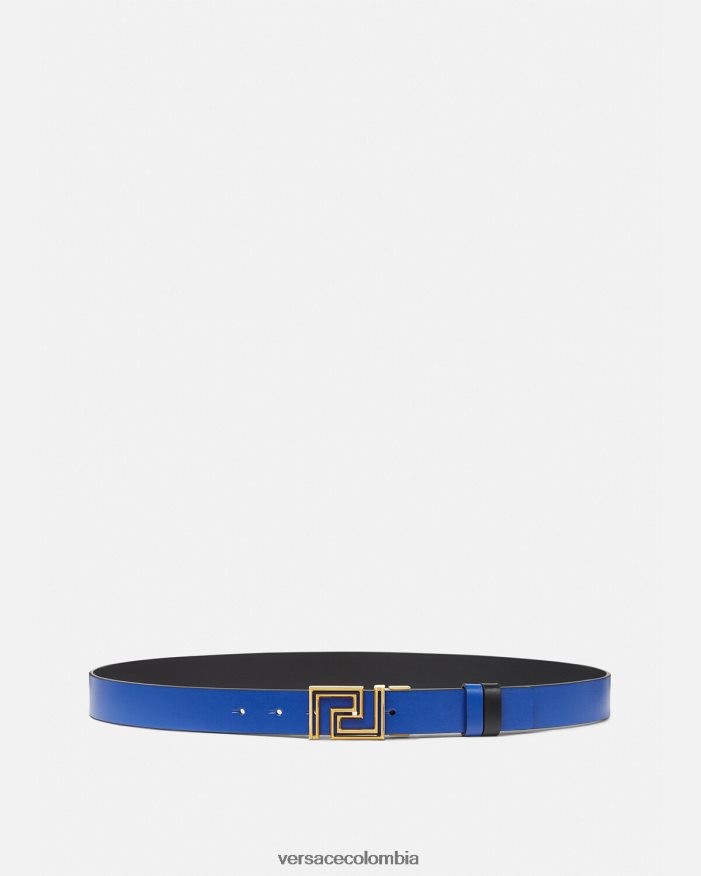 hombres cinturón reversible de piel con greca Versace azul 2RP40F1626 accesorios