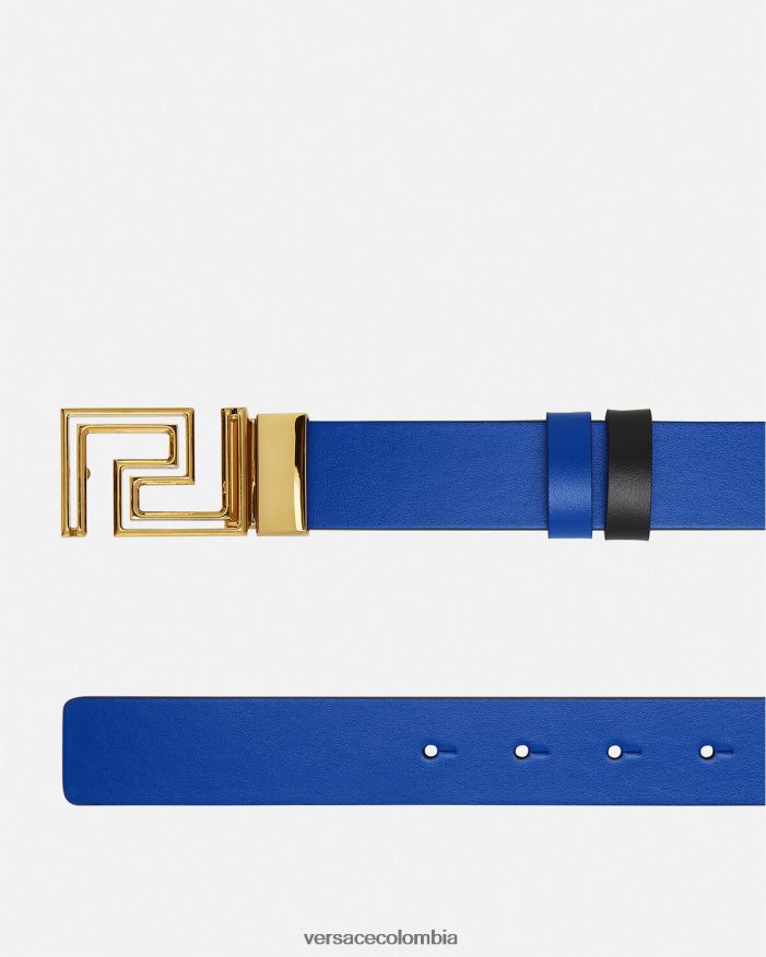 hombres cinturón reversible de piel con greca Versace azul 2RP40F1626 accesorios