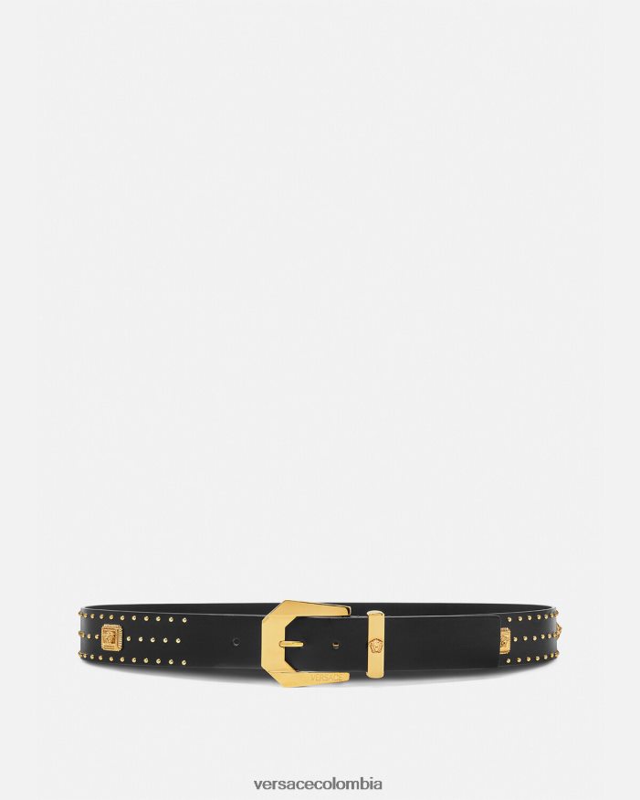 hombres cinturón tradicional de piel con tachuelas y Medusa Versace negro 2RP40F1625 accesorios