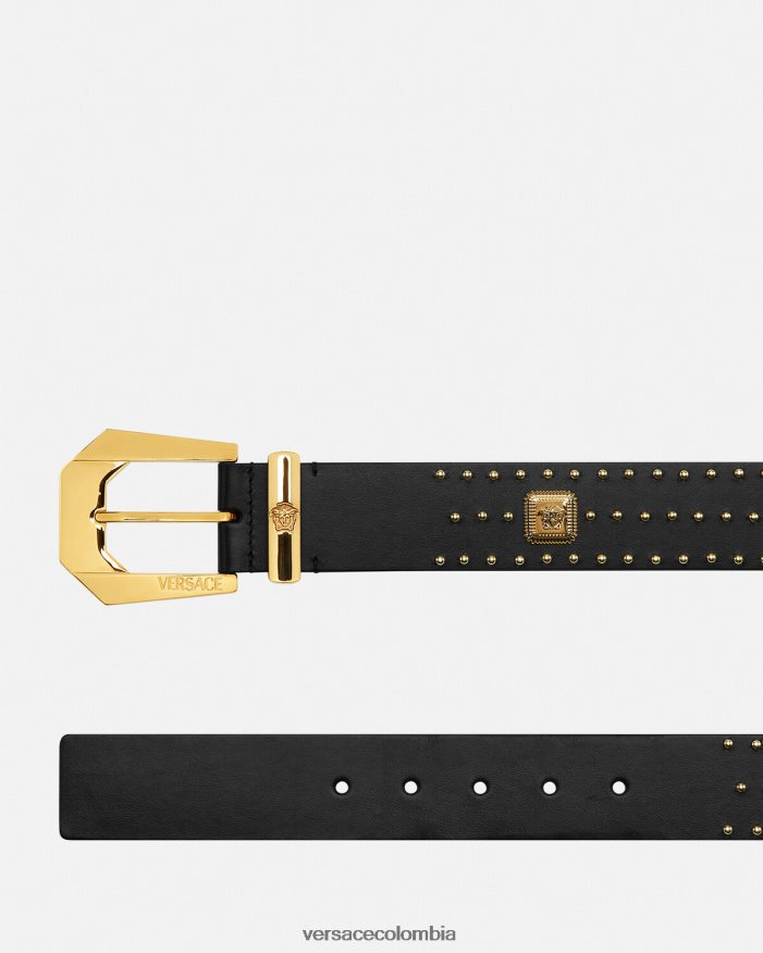 hombres cinturón tradicional de piel con tachuelas y Medusa Versace negro 2RP40F1625 accesorios