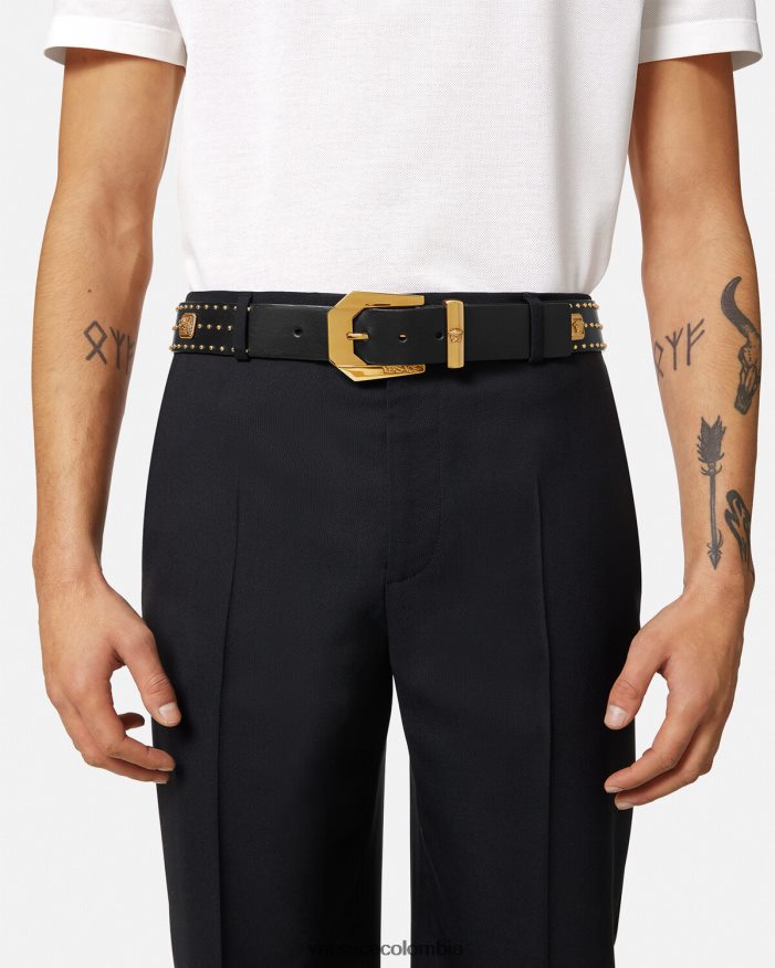 hombres cinturón tradicional de piel con tachuelas y Medusa Versace negro 2RP40F1625 accesorios