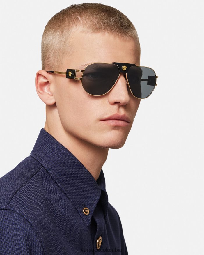 hombres gafas de sol de aviador de proyecto especial Versace negro 2RP40F1667 accesorios