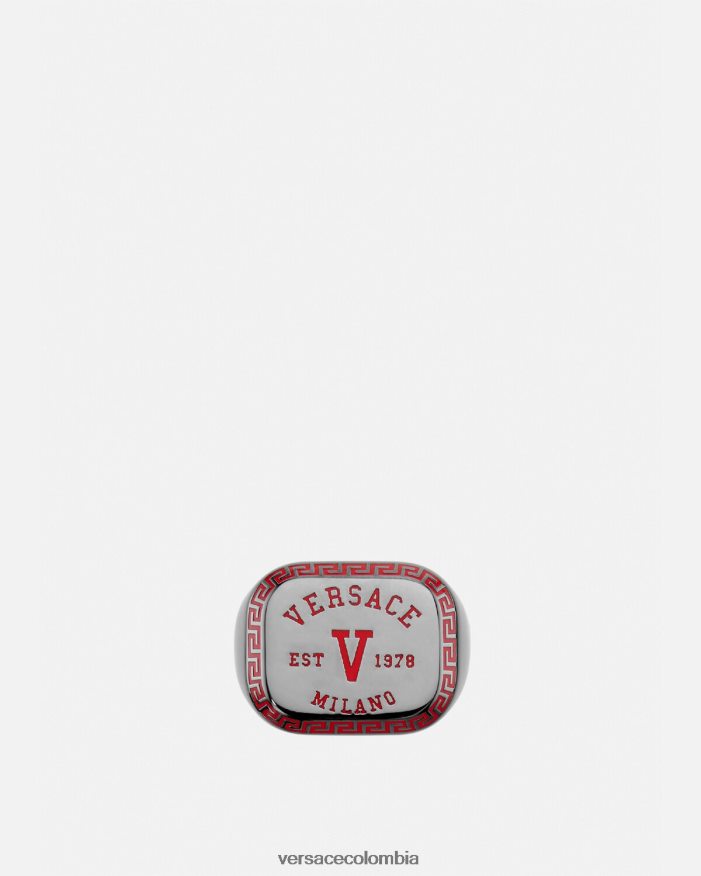 hombres anillo con logo universitario Versace metálico y rojo 2RP40F1698 accesorios