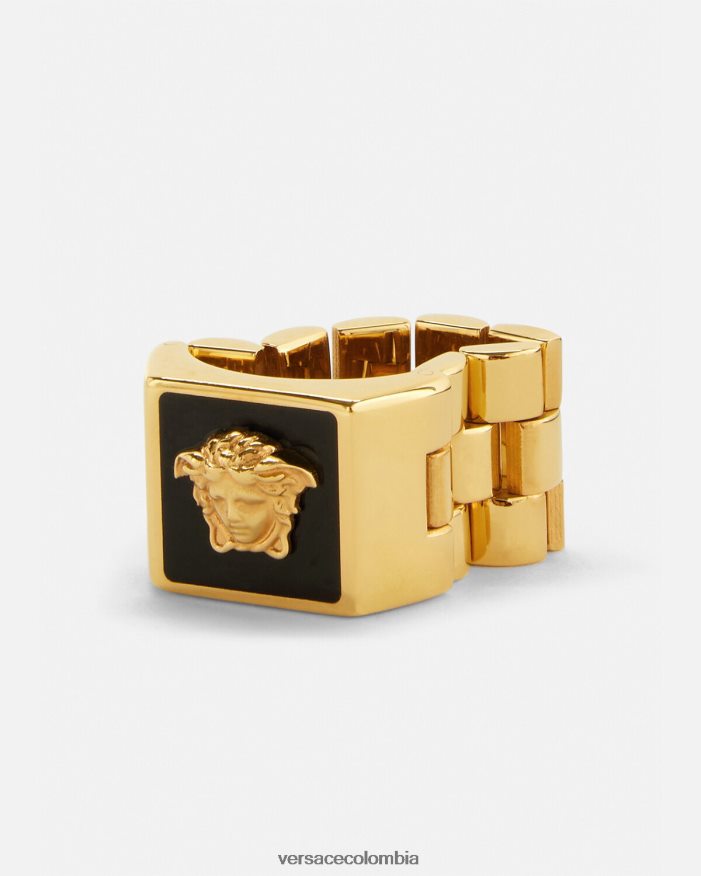 hombres anillo con medusa esmaltada Versace oro negro 2RP40F1697 accesorios
