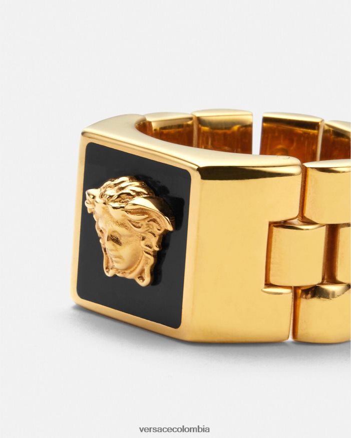 hombres anillo con medusa esmaltada Versace oro negro 2RP40F1697 accesorios