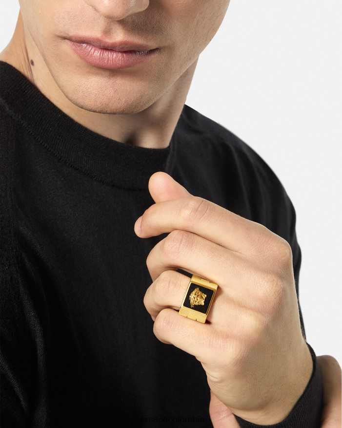 hombres anillo con medusa esmaltada Versace oro negro 2RP40F1697 accesorios