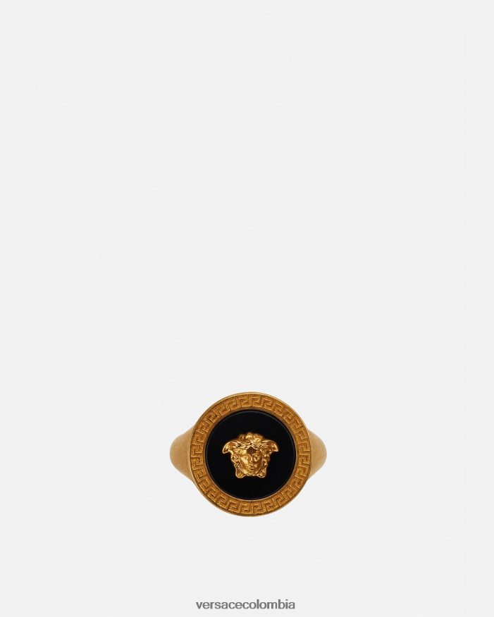 hombres anillo de medusa esmaltado Versace oro negro 2RP40F1692 accesorios