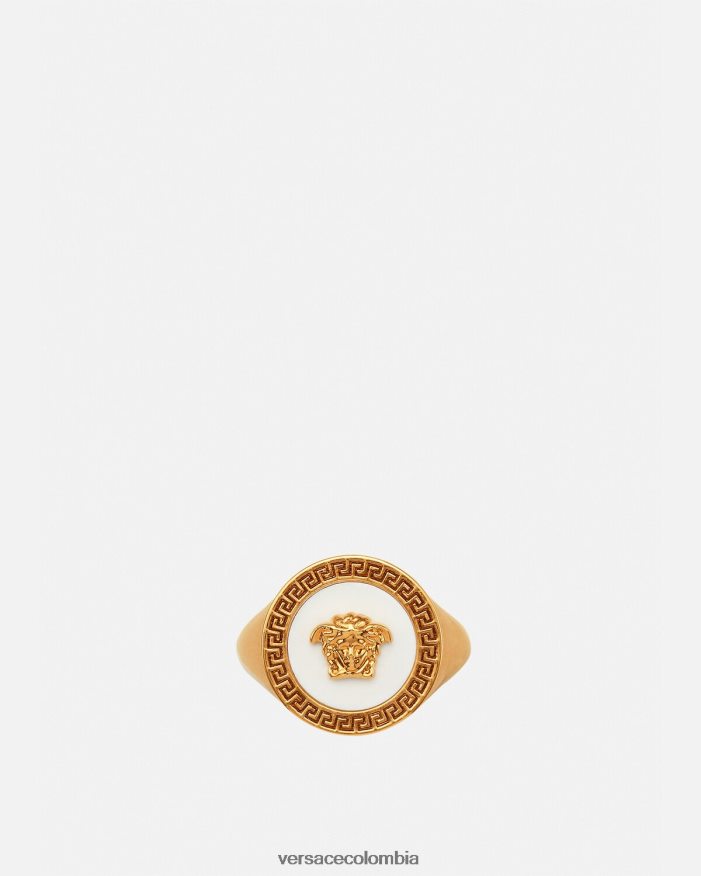 hombres anillo de medusa esmaltado Versace oro y blanco 2RP40F1693 accesorios