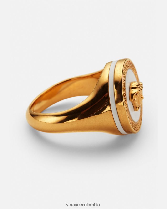 hombres anillo de medusa esmaltado Versace oro y blanco 2RP40F1693 accesorios