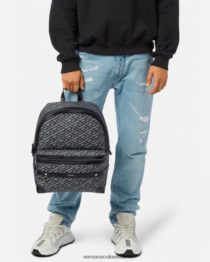 hombres mochila con la firma la greca Versace negro y gris 2RP40F1487 bolsas