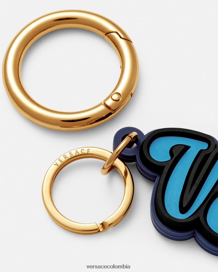 hombres llavero de silicona con logo universitario Versace azul 2RP40F1655 accesorios