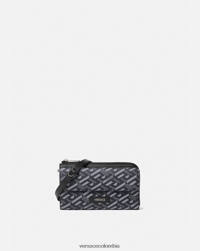 hombres bolso bandolera con firma la greca Versace negro y gris 2RP40F1484 bolsas