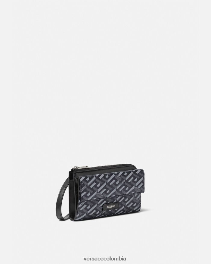 hombres bolso bandolera con firma la greca Versace negro y gris 2RP40F1484 bolsas