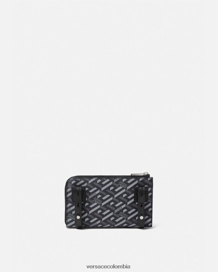 hombres bolso bandolera con firma la greca Versace negro y gris 2RP40F1484 bolsas