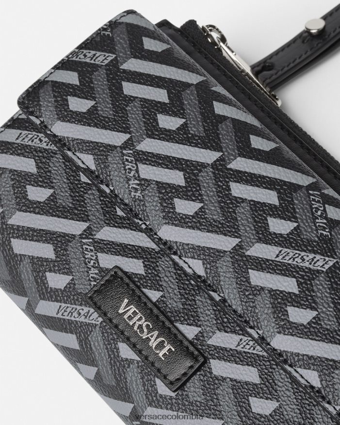 hombres bolso bandolera con firma la greca Versace negro y gris 2RP40F1484 bolsas
