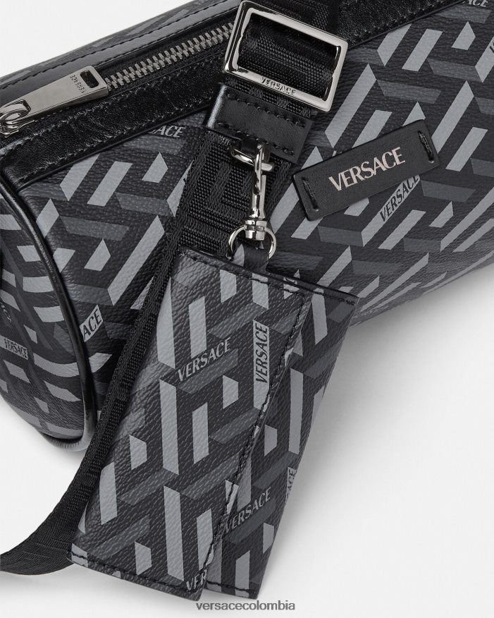 hombres bolso bandolera con firma la greca Versace negro y gris 2RP40F1485 bolsas