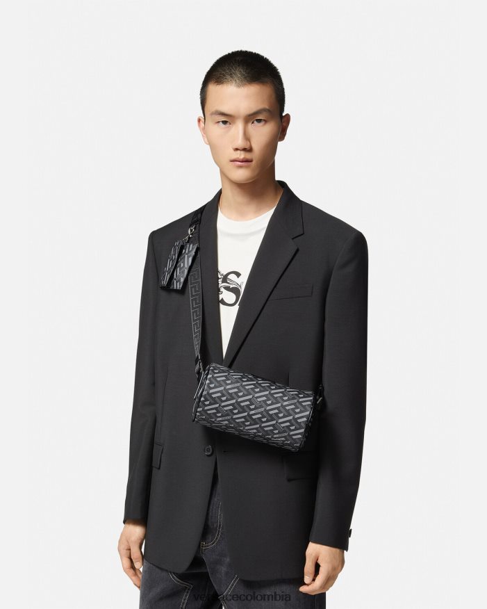 hombres bolso bandolera con firma la greca Versace negro y gris 2RP40F1485 bolsas