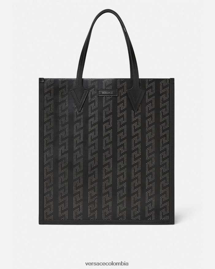 hombres bolso tote alto con greca y apliques Versace negro 2RP40F1489 bolsas