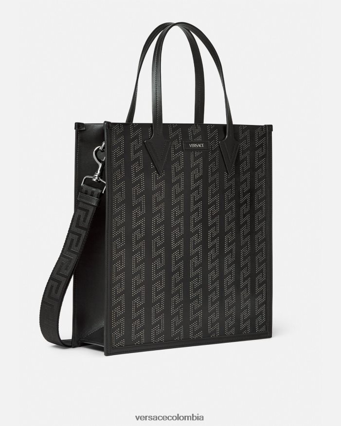 hombres bolso tote alto con greca y apliques Versace negro 2RP40F1489 bolsas