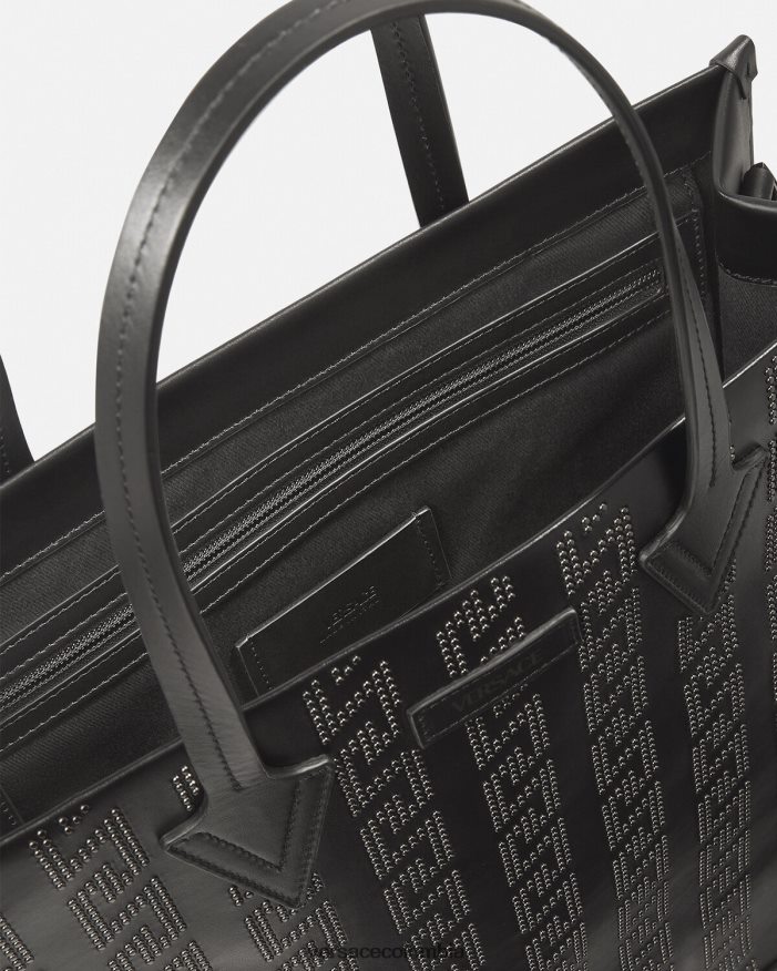 hombres bolso tote alto con greca y apliques Versace negro 2RP40F1489 bolsas