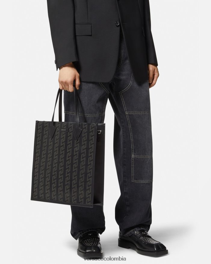 hombres bolso tote alto con greca y apliques Versace negro 2RP40F1489 bolsas
